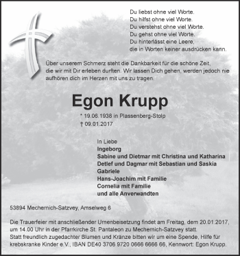 Anzeige von Egon Krupp von  Blickpunkt Euskirchen 