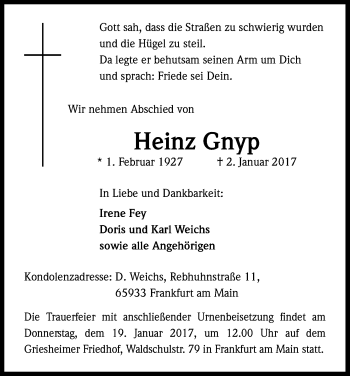 Anzeige von Heinz Gnyp von Kölner Stadt-Anzeiger / Kölnische Rundschau / Express