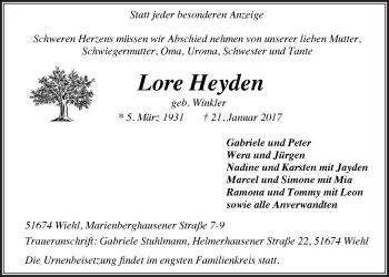 Anzeige von Lore Heyden von  Anzeigen Echo 