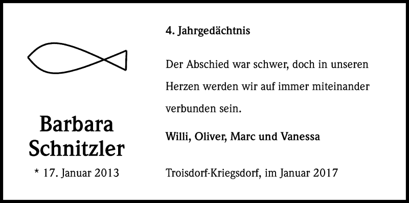  Traueranzeige für Barbara Schnitzler vom 21.01.2017 aus Kölner Stadt-Anzeiger / Kölnische Rundschau / Express