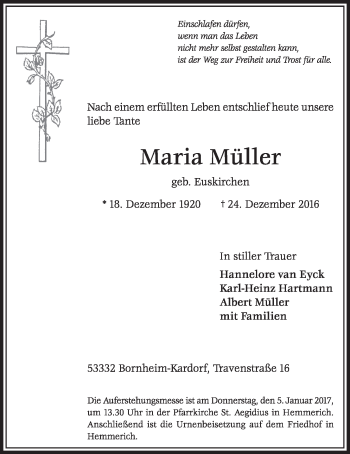 Anzeige von Maria Müller von  Schaufenster/Blickpunkt  Schlossbote/Werbekurier 