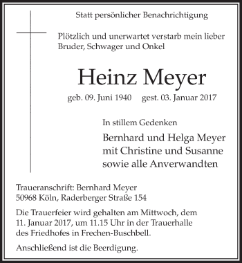 Anzeige von Heinz Meyer von  Sonntags-Post 