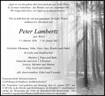 Anzeige von Peter Lambertz von Kölner Stadt-Anzeiger / Kölnische Rundschau / Express