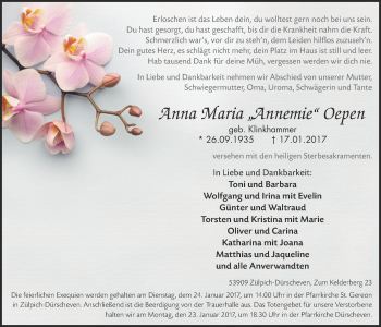 Anzeige von Anna Maria Oepen von  Blickpunkt Euskirchen 