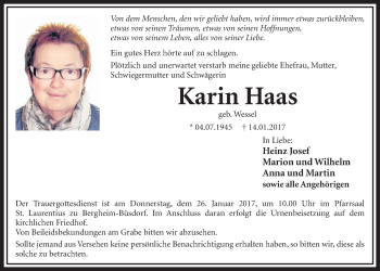 Anzeige von Karin Haas von  Sonntags-Post 
