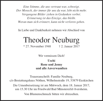 Anzeige von Theodor Neuburg von  Blickpunkt Euskirchen 