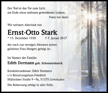 Anzeige von Ernst-Otto Stark von Kölner Stadt-Anzeiger / Kölnische Rundschau / Express