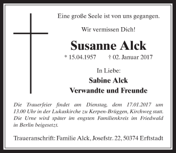Anzeige von Susanne Alck von  Werbepost 