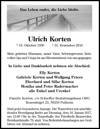Anzeige von Ulrich Korten von Kölner Stadt-Anzeiger / Kölnische Rundschau / Express