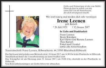 Anzeige von Irene Leenen von  Schaufenster/Blickpunkt 