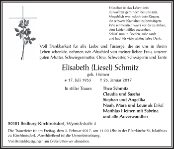 Anzeige von Elisabeth Liesel Schmitz von  Werbepost 
