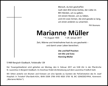 Anzeige von Marianne Müller von Kölner Stadt-Anzeiger / Kölnische Rundschau / Express