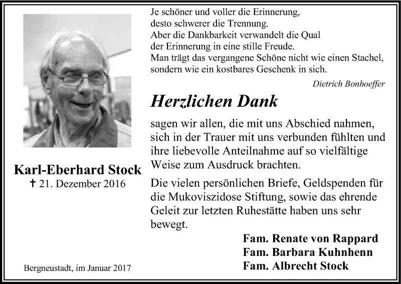  Traueranzeige für Karl-Eberhard Stock vom 28.01.2017 aus Kölner Stadt-Anzeiger / Kölnische Rundschau / Express