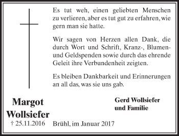 Anzeige von Margot Wollsiefer von  Schlossbote/Werbekurier 