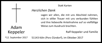 Anzeige von Adam Keppeler von  Kölner Wochenspiegel 