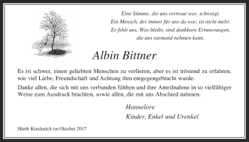 Anzeige von Albin Bittner von  Wochenende 