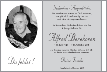 Anzeige von Alfred Berekoven von  Blickpunkt Euskirchen 