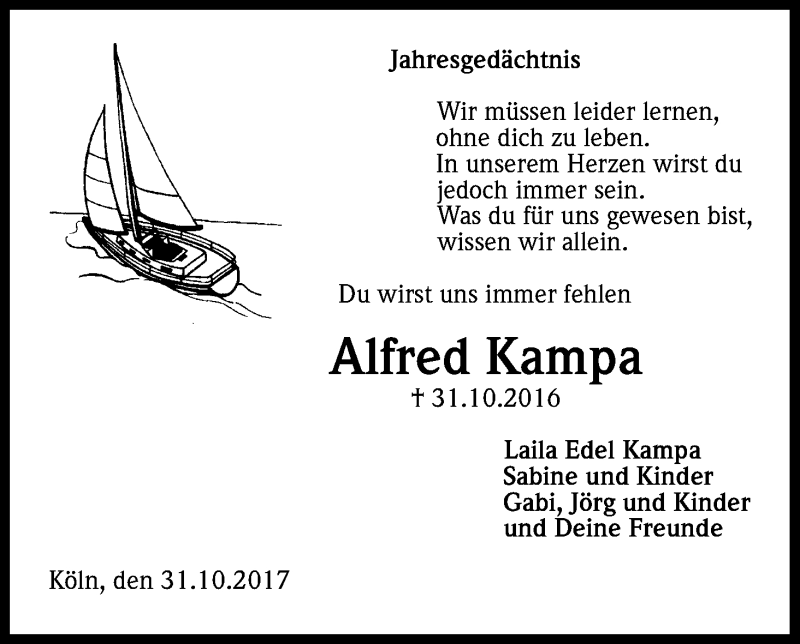  Traueranzeige für Alfred Kampa vom 30.10.2017 aus Kölner Stadt-Anzeiger / Kölnische Rundschau / Express