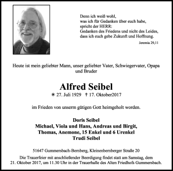 Anzeige von Alfred Seibel von Kölner Stadt-Anzeiger / Kölnische Rundschau / Express
