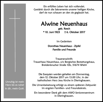 Anzeige von Alwine Neuenhaus von Kölner Stadt-Anzeiger / Kölnische Rundschau / Express
