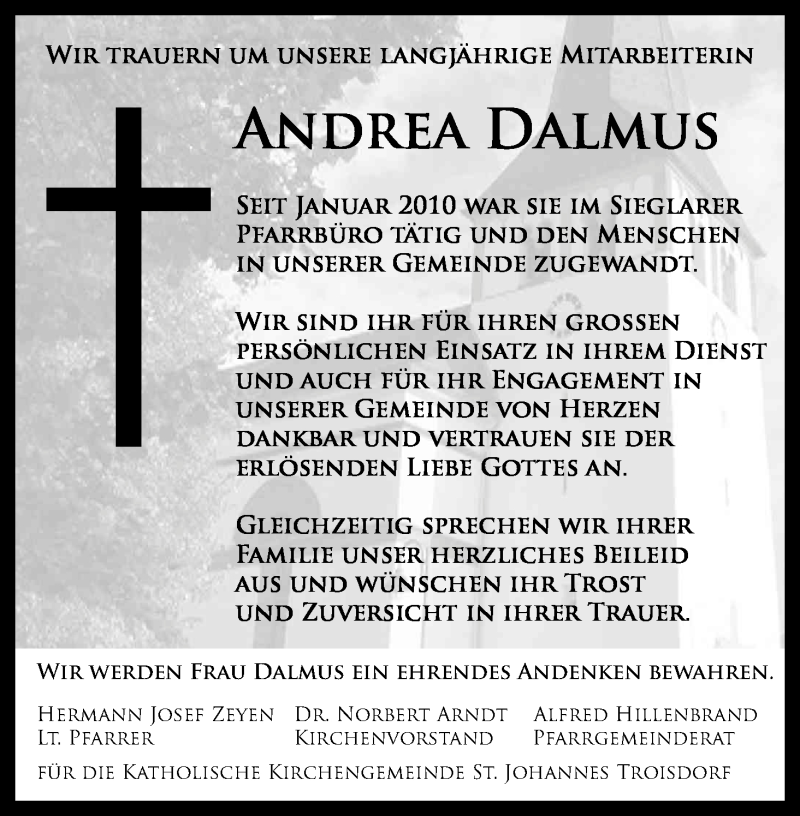  Traueranzeige für Andrea Dalmus vom 07.10.2017 aus Kölner Stadt-Anzeiger / Kölnische Rundschau / Express