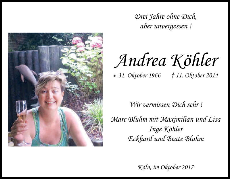  Traueranzeige für Andrea Köhler vom 18.07.2023 aus Kölner Stadt-Anzeiger / Kölnische Rundschau / Express