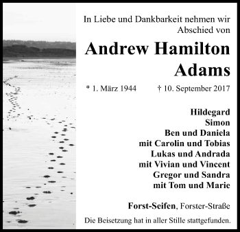 Anzeige von Andrew  Hamilton Adams von Kölner Stadt-Anzeiger / Kölnische Rundschau / Express