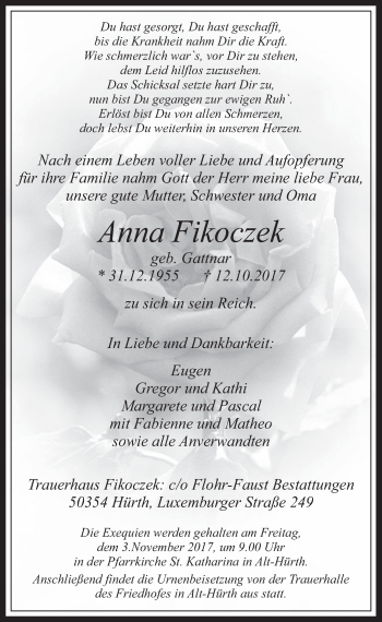 Anzeige von Anna Fikoczek von  Wochenende 