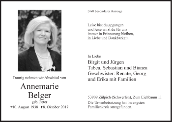 Anzeige von Annemarie Belger von  Blickpunkt Euskirchen 