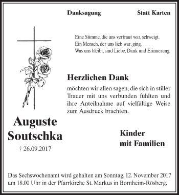 Anzeige von Auguste Soutschka von  Schlossbote/Werbekurier 