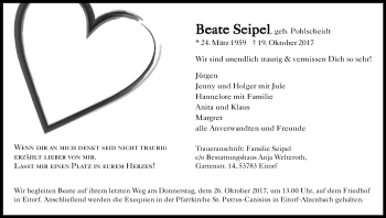 Anzeige von Beate Seipel von Kölner Stadt-Anzeiger / Kölnische Rundschau / Express