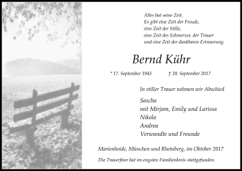 Anzeige von Bernd Kühr von Kölner Stadt-Anzeiger / Kölnische Rundschau / Express
