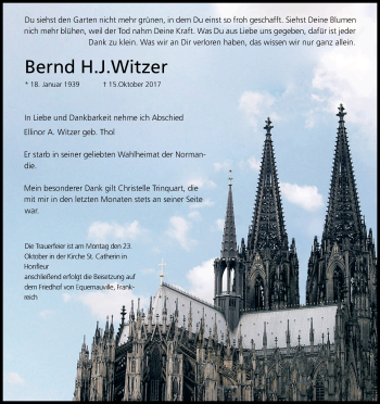 Anzeige von Bernd Witzer von Kölner Stadt-Anzeiger / Kölnische Rundschau / Express