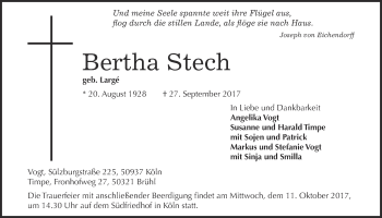 Anzeige von Bertha Stech von  Schlossbote/Werbekurier 