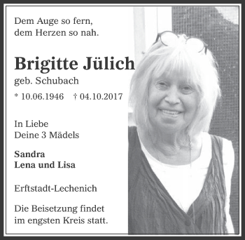 Anzeige von Brigitte Jülich von  Werbepost 