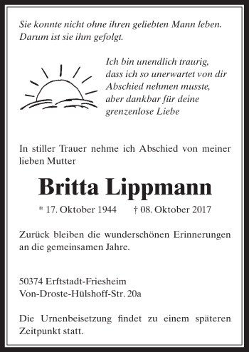 Anzeige von Britta Lippmann von  Werbepost 