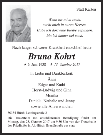 Anzeige von Bruno Kohrt von  Wochenende 