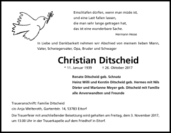 Anzeige von Christian Ditscheid von Kölner Stadt-Anzeiger / Kölnische Rundschau / Express