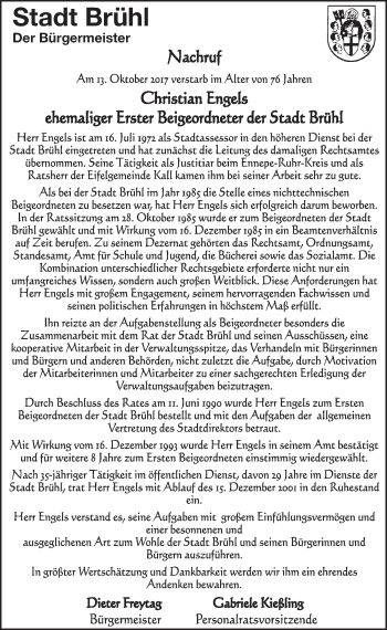 Anzeige von Christian Engels von  Schlossbote/Werbekurier 