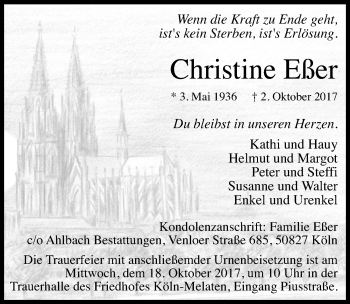 Anzeige von Christine Eßer von  Kölner Wochenspiegel 