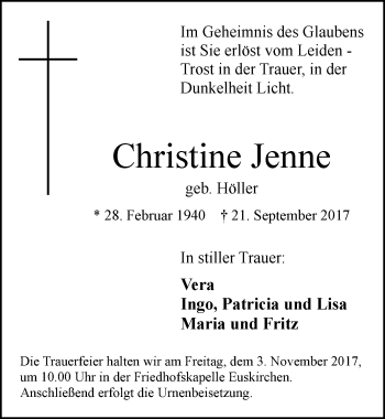 Anzeige von Christine Jenne von  Blickpunkt Euskirchen 