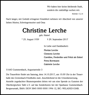 Anzeige von Christine Lerche von Kölner Stadt-Anzeiger / Kölnische Rundschau / Express