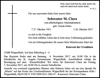 Anzeige von Clara  von Kölner Stadt-Anzeiger / Kölnische Rundschau / Express