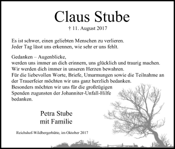 Anzeige von Claus Stube von Kölner Stadt-Anzeiger / Kölnische Rundschau / Express