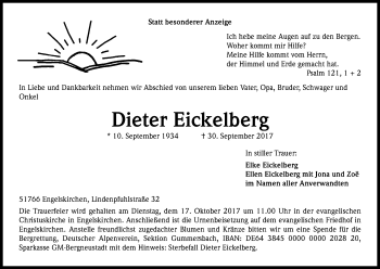 Anzeige von Dieter Eickelberg von Kölner Stadt-Anzeiger / Kölnische Rundschau / Express