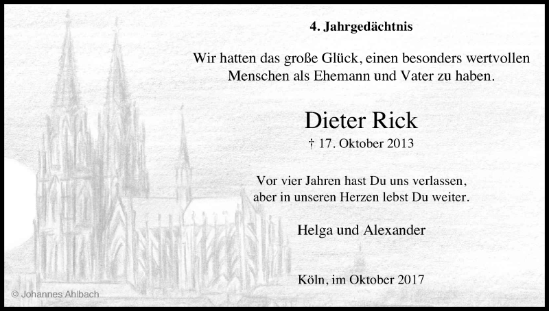  Traueranzeige für Dieter Rick vom 17.10.2017 aus Kölner Stadt-Anzeiger / Kölnische Rundschau / Express