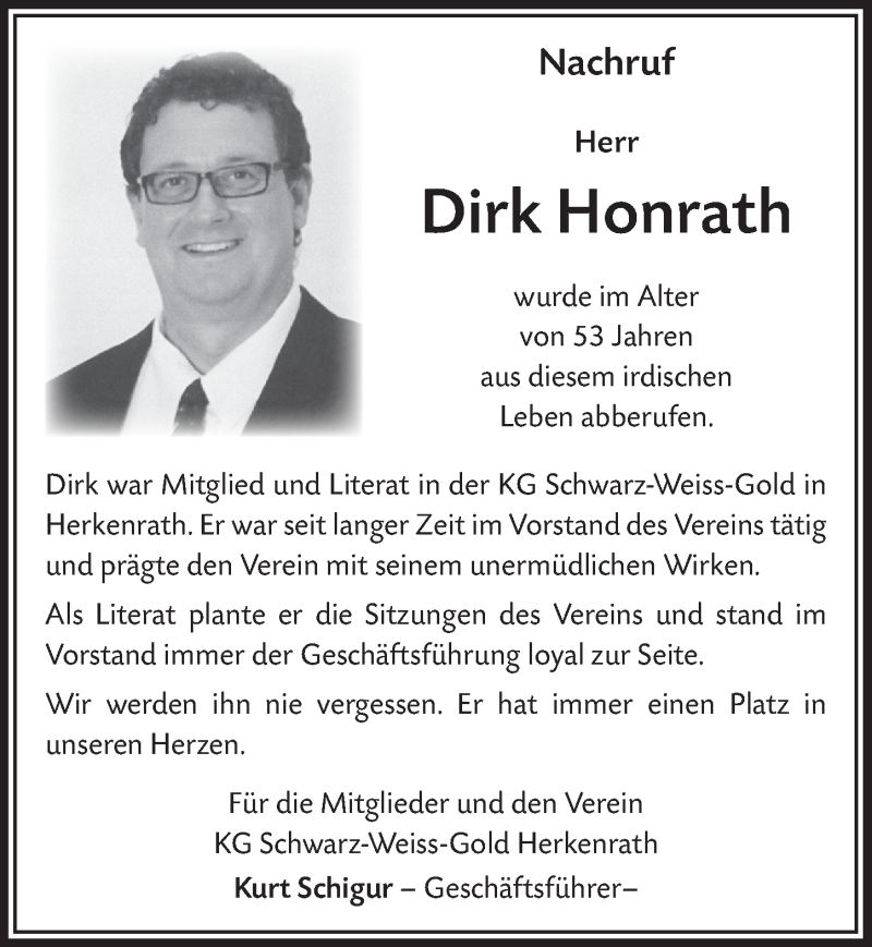  Traueranzeige für Dirk Honrath vom 11.10.2017 aus  Bergisches Handelsblatt 