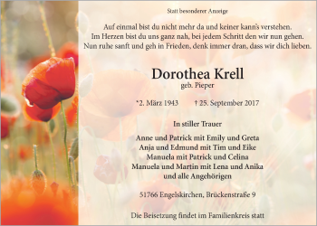 Anzeige von Dorothea Krell von  Anzeigen Echo 