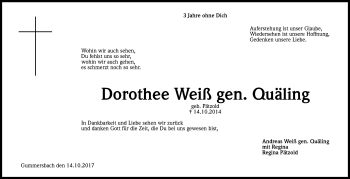 Anzeige von Dorothee Weiß von Kölner Stadt-Anzeiger / Kölnische Rundschau / Express