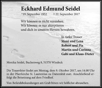 Anzeige von Eckhard Edmund Seidel von Kölner Stadt-Anzeiger / Kölnische Rundschau / Express